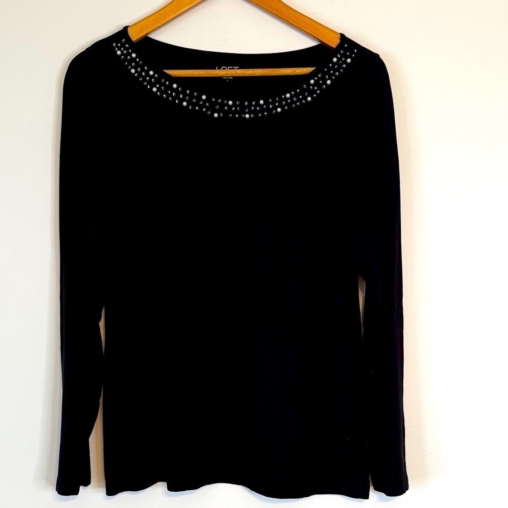 LOFT Outlet Black Embellished Women's Top